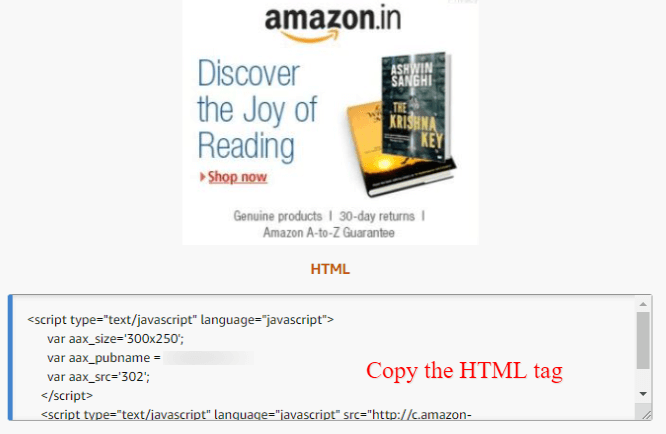 Amazon affiliate banner on Blog